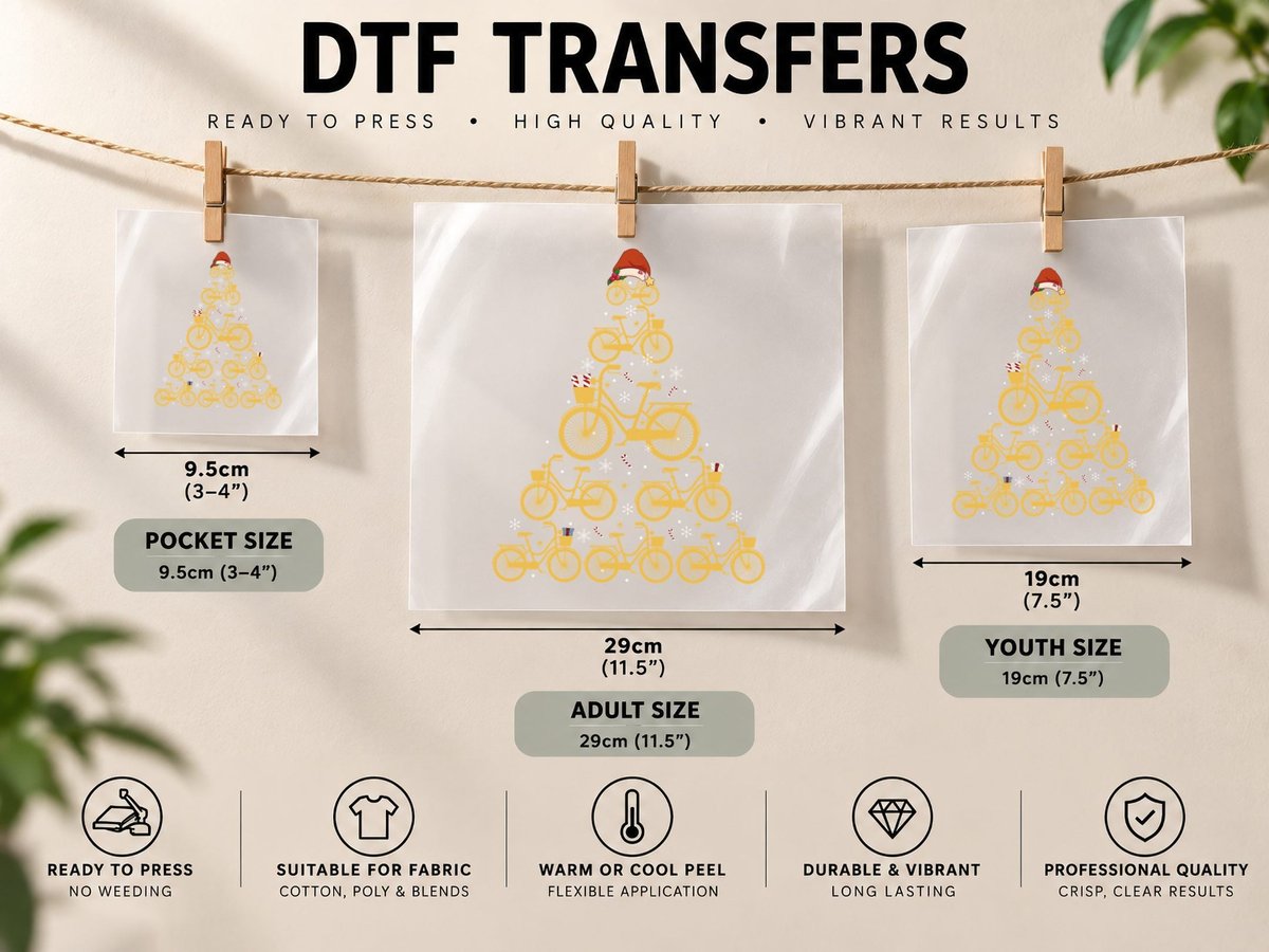 Bike Christmas Tree, Holiday Bicycle Print DTF Transfer Iron On