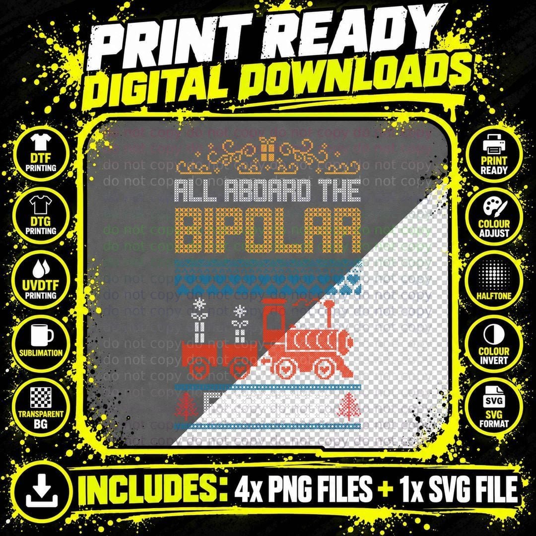 Bipolar Train Ugly Christmas Sweater Png SVG Digital Bundle