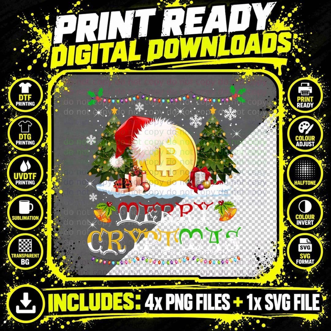 Bitcoin Merry Cryptmas T-Shirt, Christmas Holiday Png SVG Digital Bundle