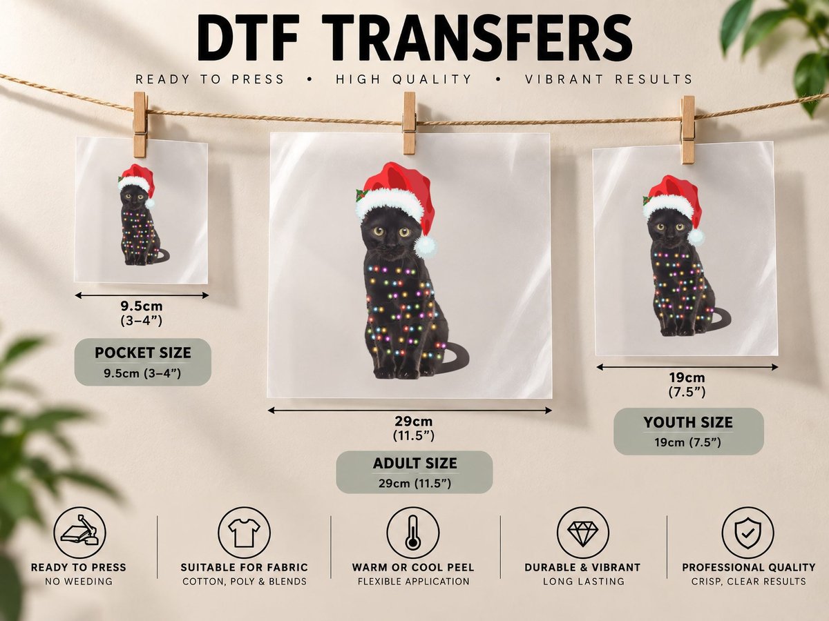 Black Cat Christmas Lights Pullover, Festive Holiday Style DTF Transfer Iron On