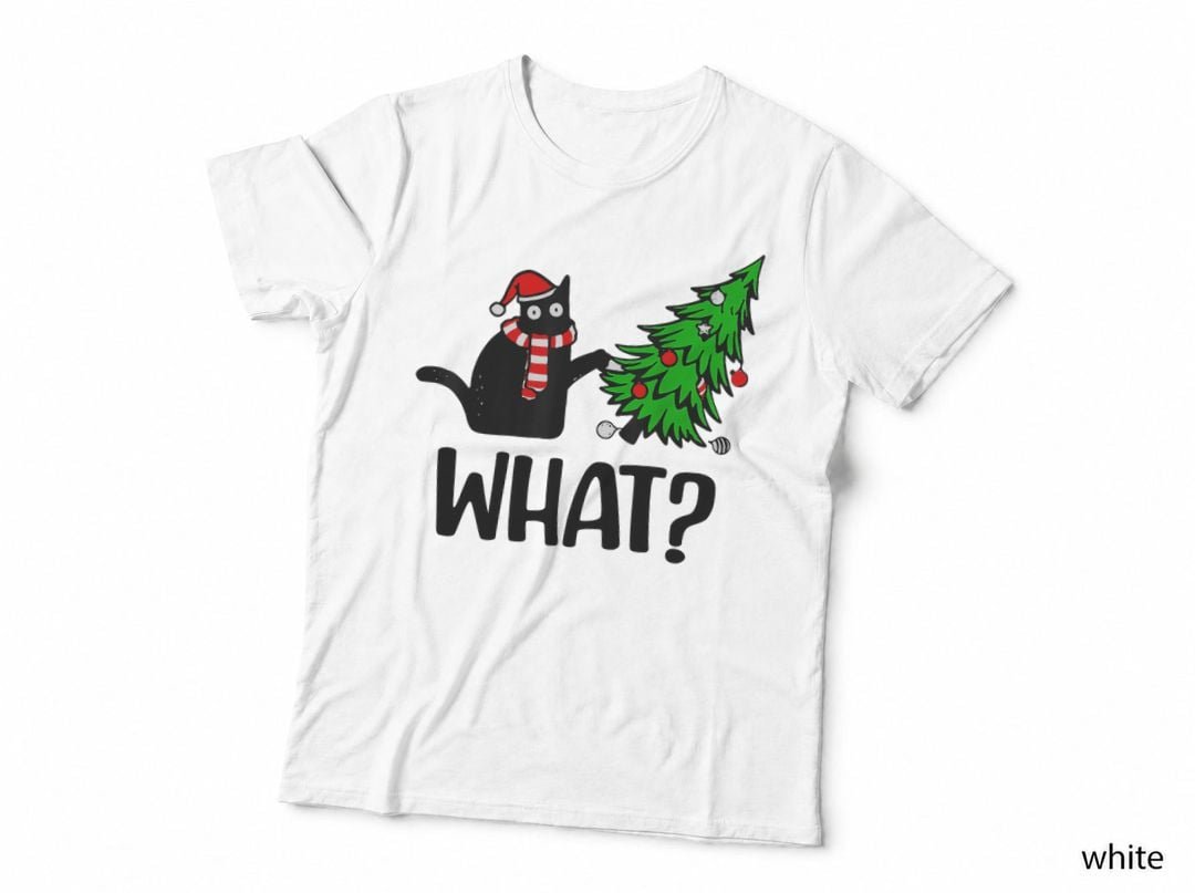 Black Cat Pushing Christmas Tree Over Cat What Gift T-Shirt