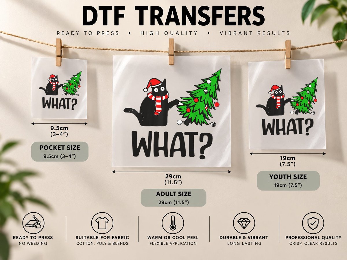 Black Cat Pushing Christmas Tree Over Cat What Gift DTF Transfer Iron On