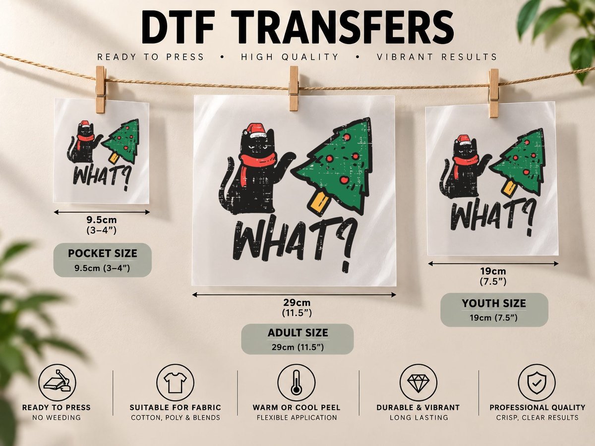 Black Cat Tipping Christmas Tree What Funny Men Women Kids DTF Transfer Iron On