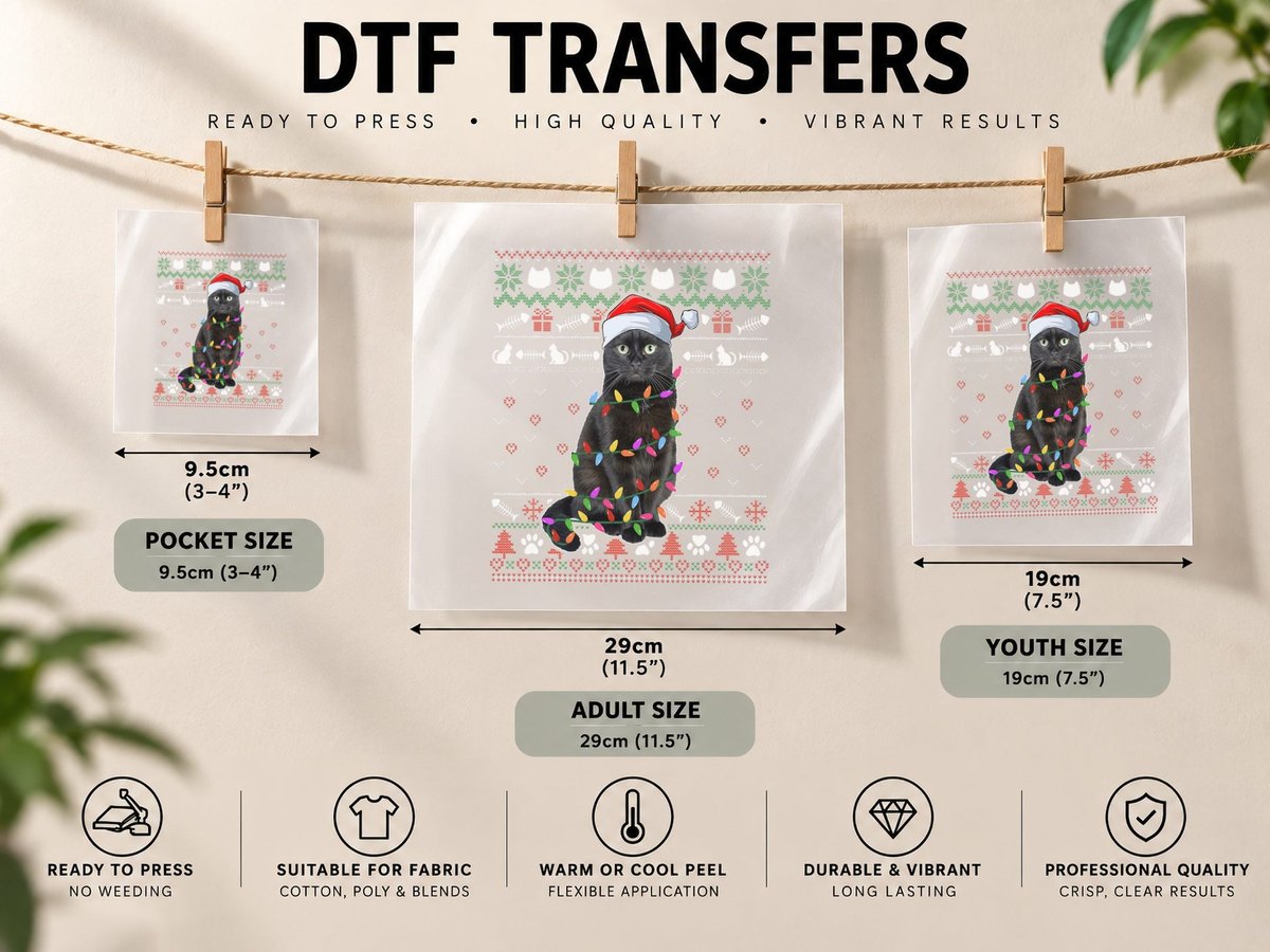 Black Cat Ugly Christmas, Festive Holiday Print DTF Transfer Iron On