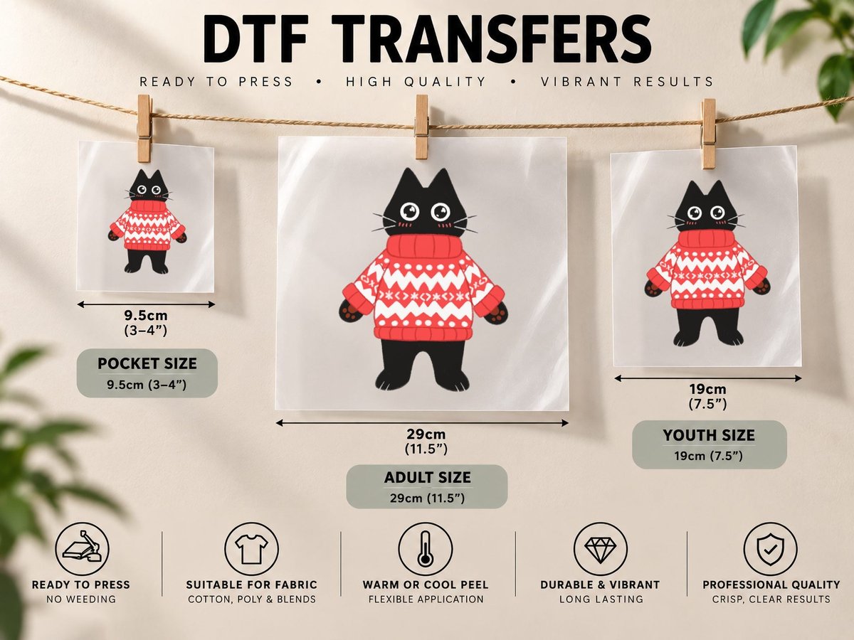 Black Cat Wearing Ugly Classic, Christmas Holiday Style DTF Transfer Iron On