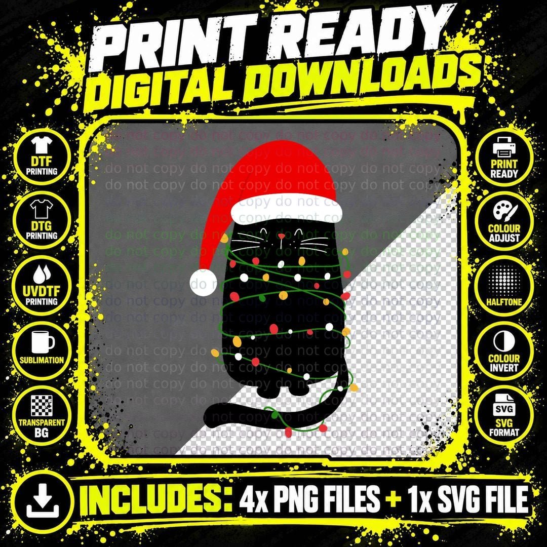 Black Christmas Cat LED Light T-Shirt Png SVG Digital Bundle