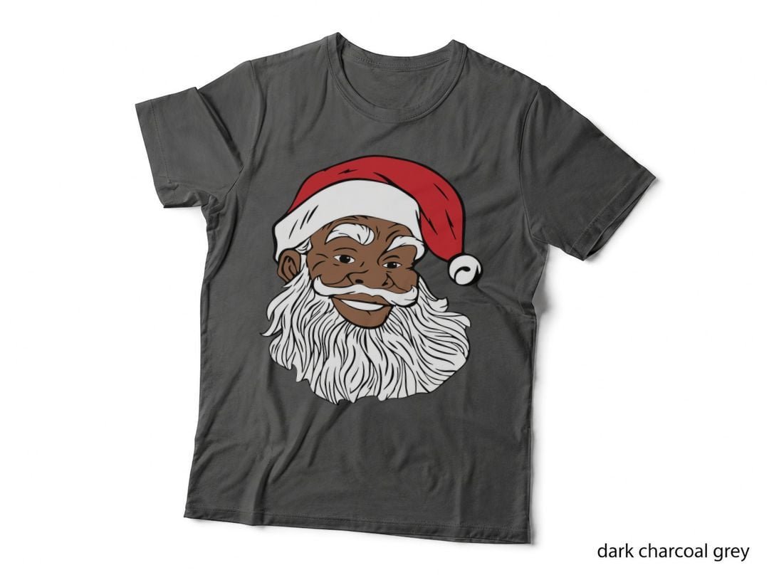 Black Jolly Santa T-Shirt, Christmas Holiday, Fun African American Santa