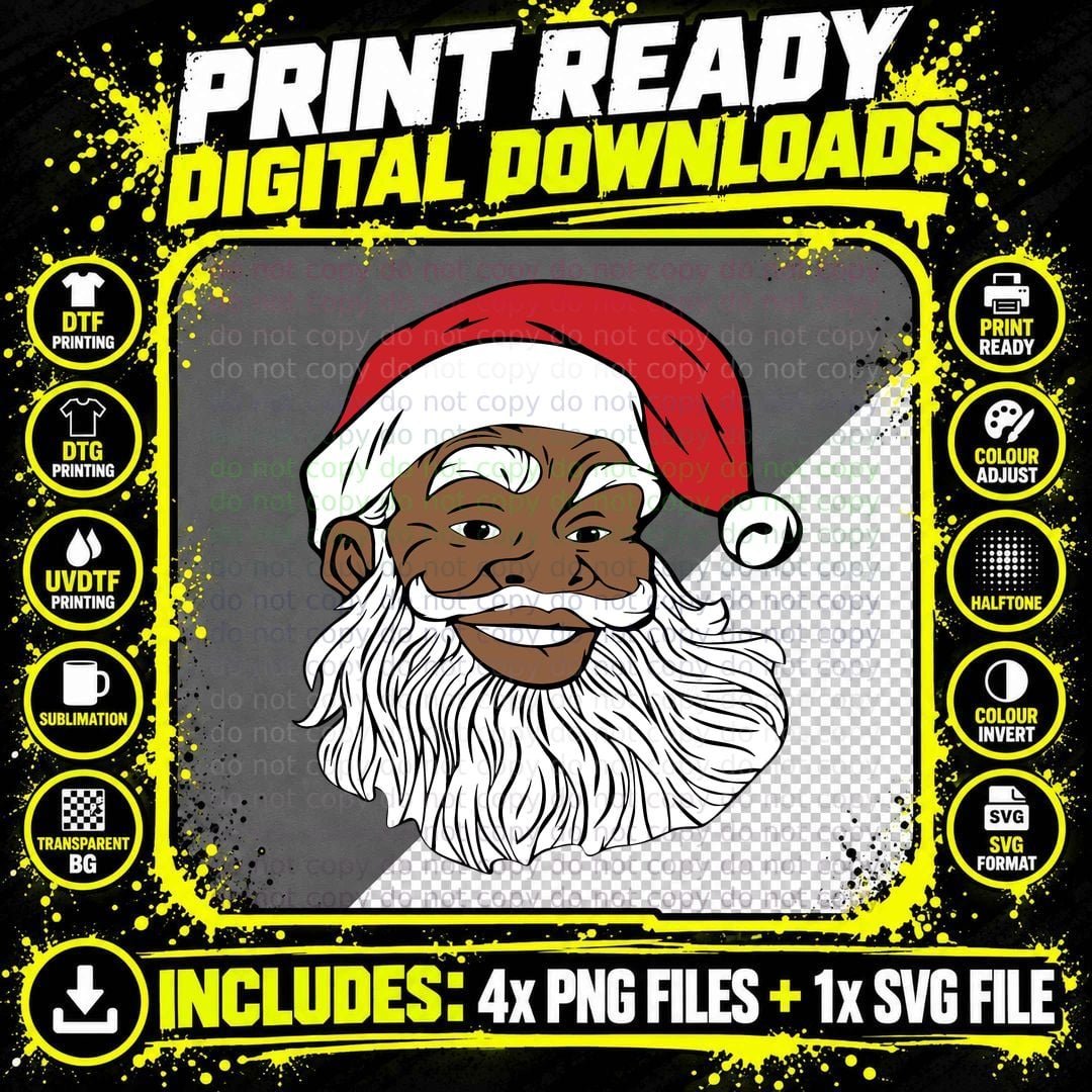Black Jolly Santa T-Shirt, Christmas Holiday Png SVG Digital Bundle