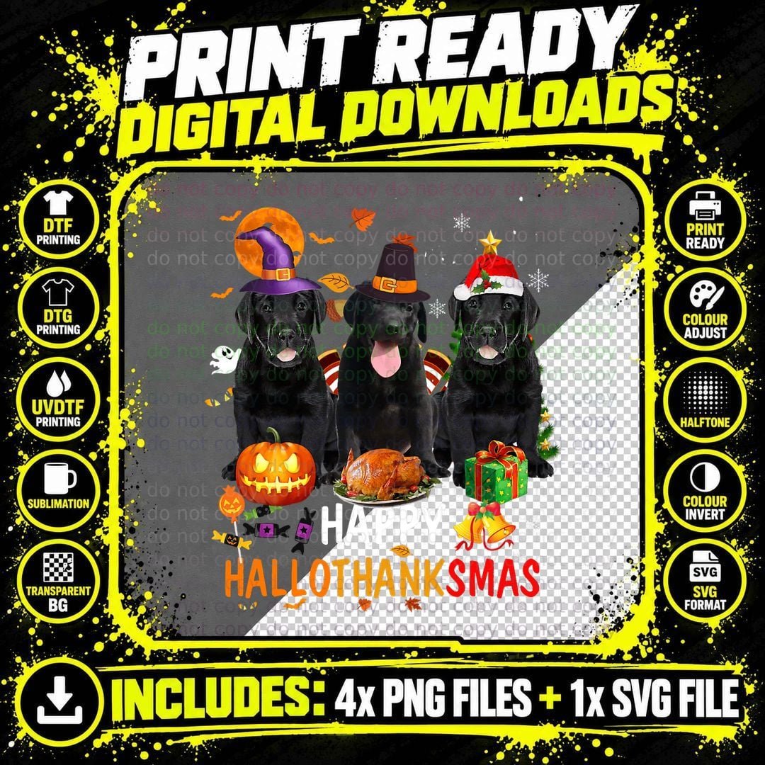 Black Lab Dog Halloween Merry Christmas T-Shirt Png SVG Digital Bundle