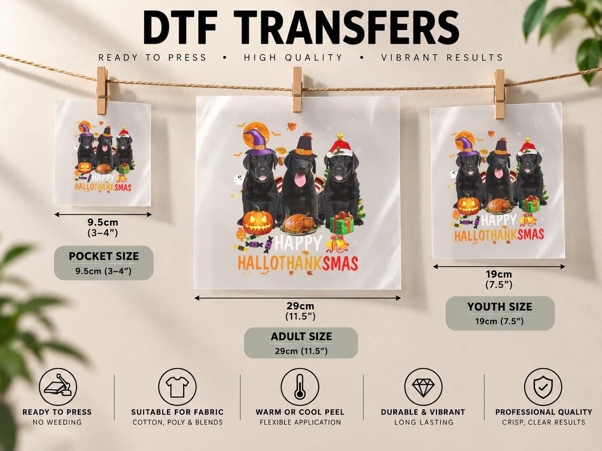 Black Lab Dog Halloween Merry Christmas, Festive Holiday DTF Transfer Iron On