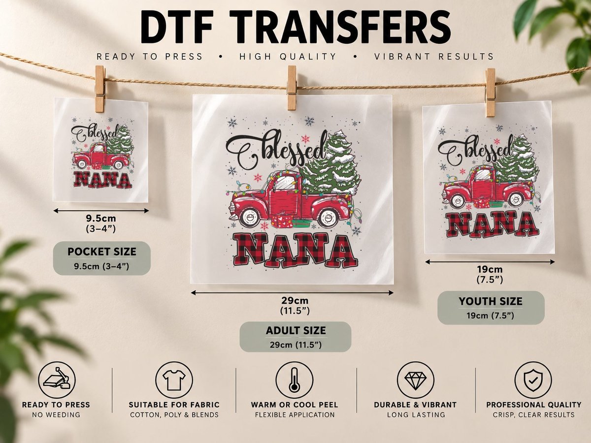 Blessed Nana Christmas Tree Truck, Holiday Cheer DTF Transfer Iron On