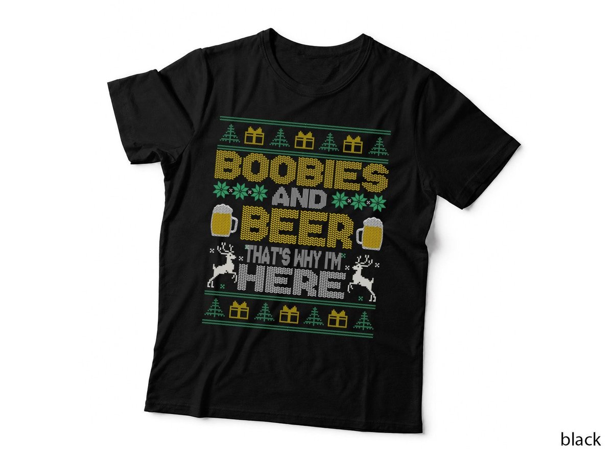 Boobies and Beer T-Shirt, Ugly Sweater Style, Funny Party Wear