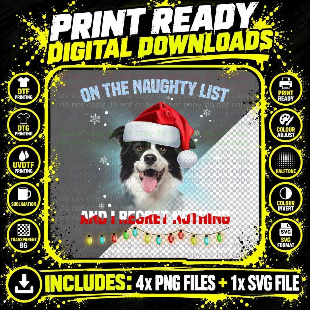 Border Collie Santa Hat Christmas T-Shirt, Holiday Humor Png SVG Digital Bundle