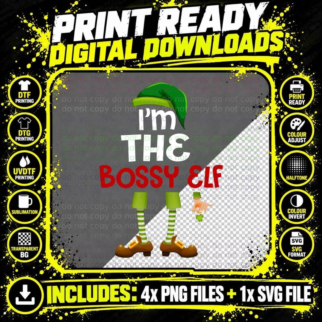 Bossy Elf T-Shirt, Christmas Holiday Theme Png SVG Digital Bundle