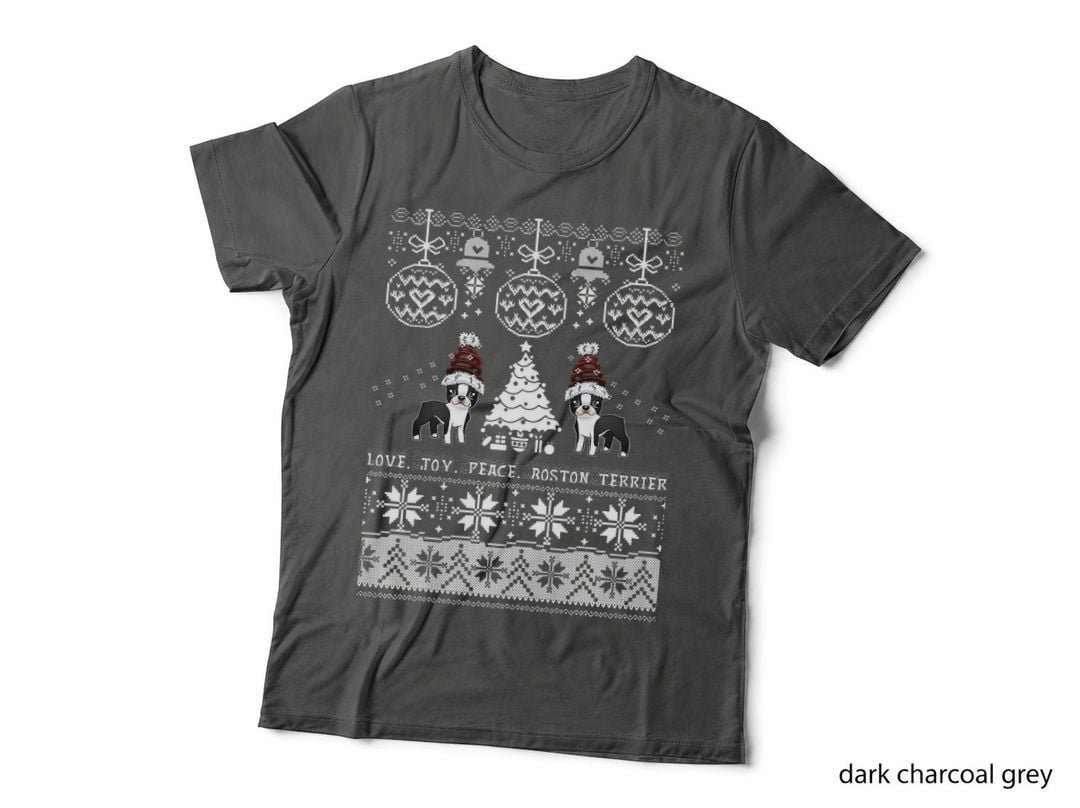 Boston Terrier Christmas Sweater T-Shirt, Festive Holiday Style
