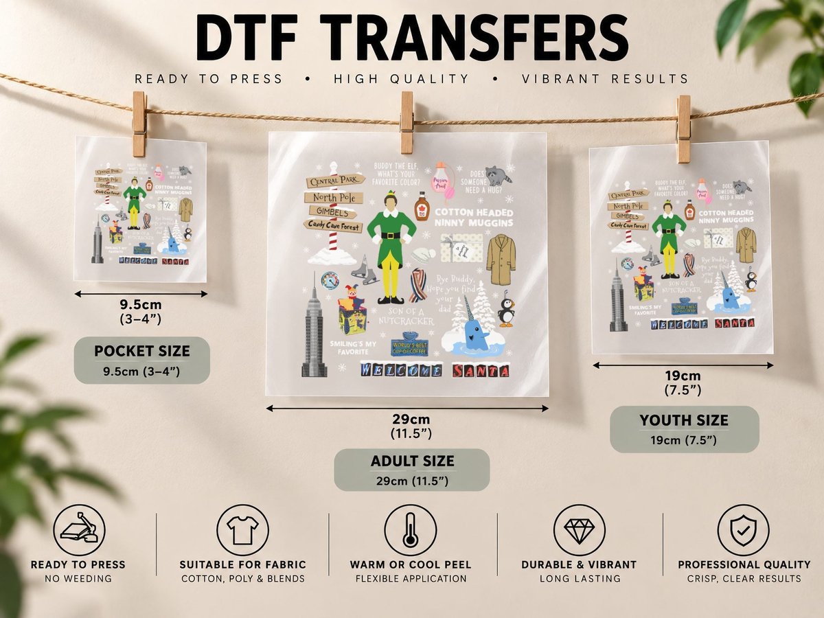 Buddy the Elf Collage, Christmas Classic DTF Transfer Iron On