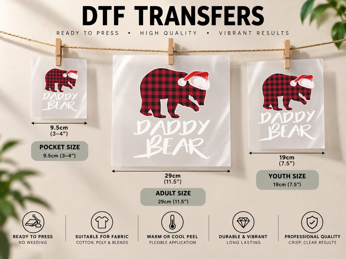 Buffalo Plaid Bear, Christmas Holiday Style, Pet Lover DTF Transfer Iron On