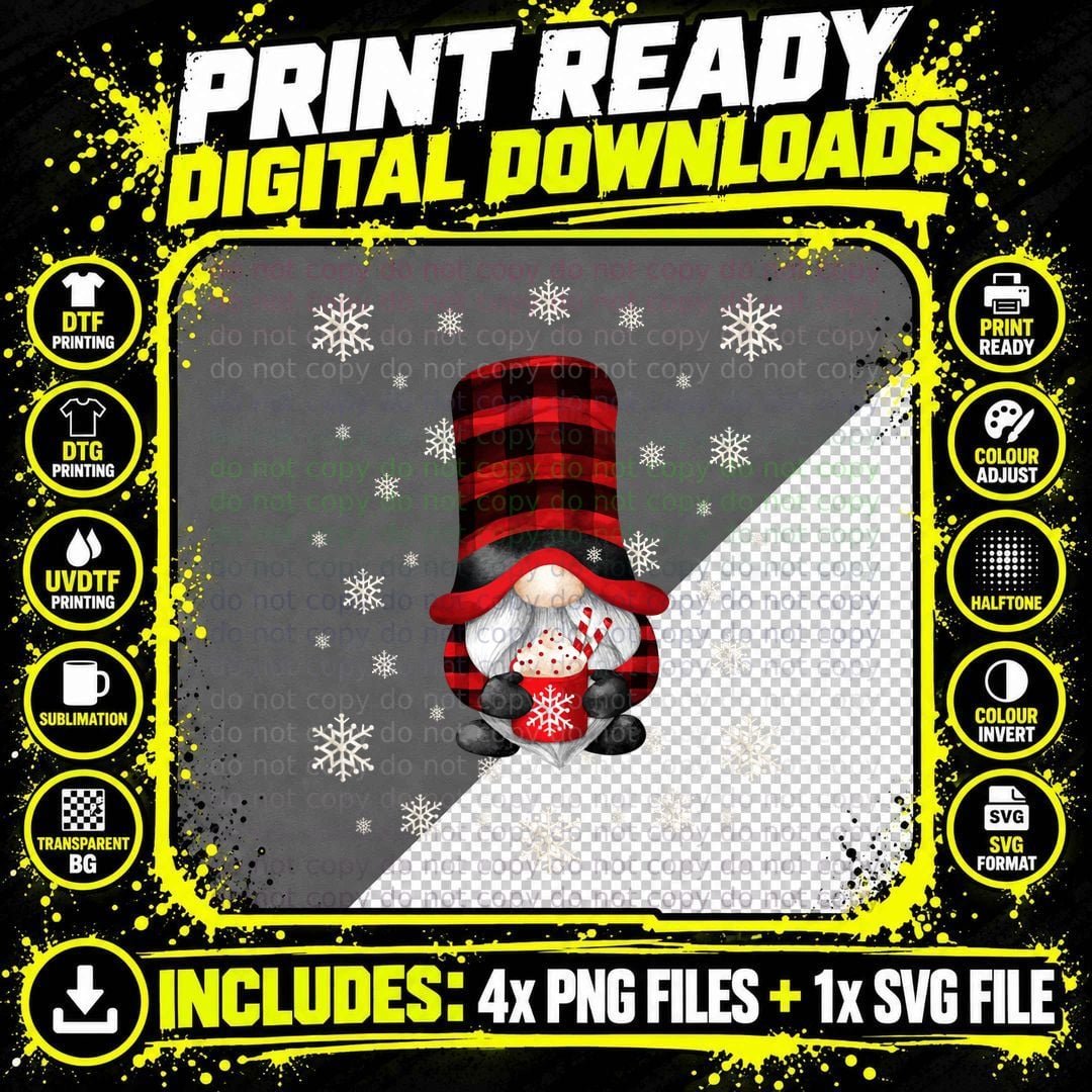 Buffalo Plaid Christmas Gnome T-Shirt Png SVG Digital Bundle