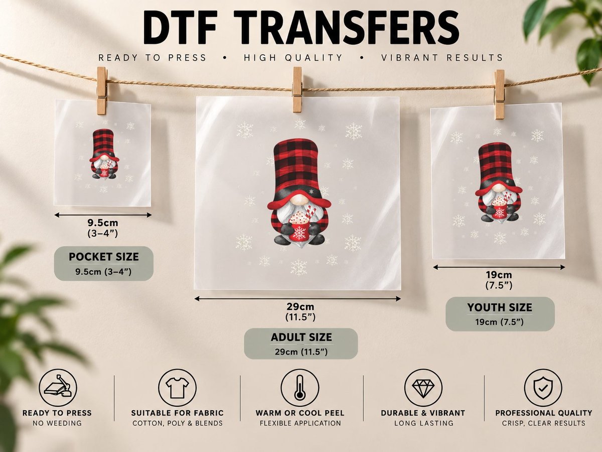 Buffalo Plaid Christmas Gnome, Festive Winter Pattern DTF Transfer Iron On