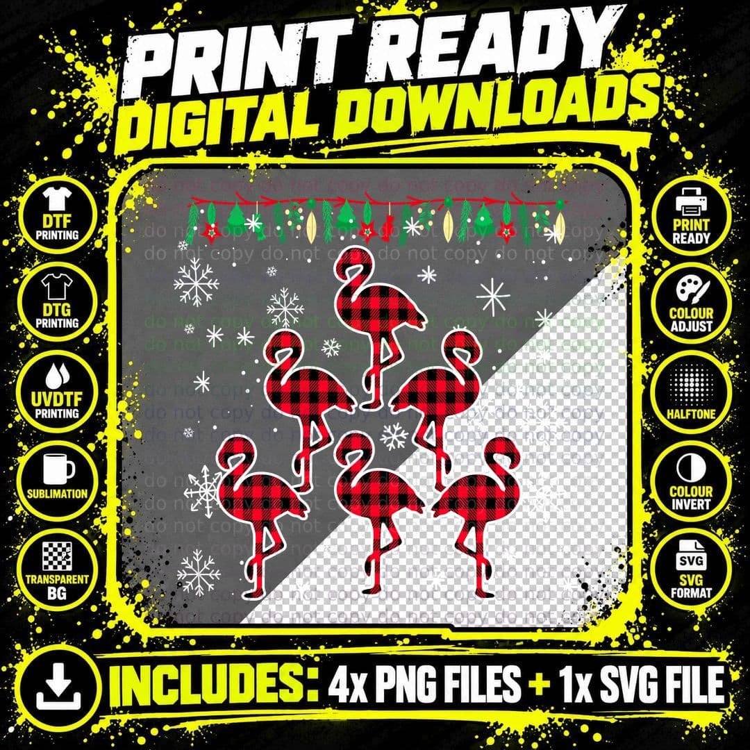 Buffalo Plaid Flamingo T-Shirt, Christmas Holiday Style Png SVG Digital Bundle