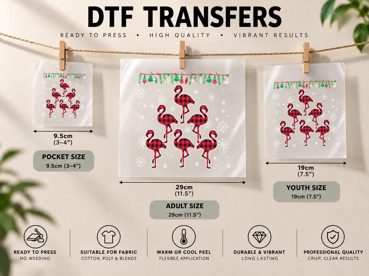 Buffalo Plaid Flamingo, Christmas Holiday Style DTF Transfer Iron On