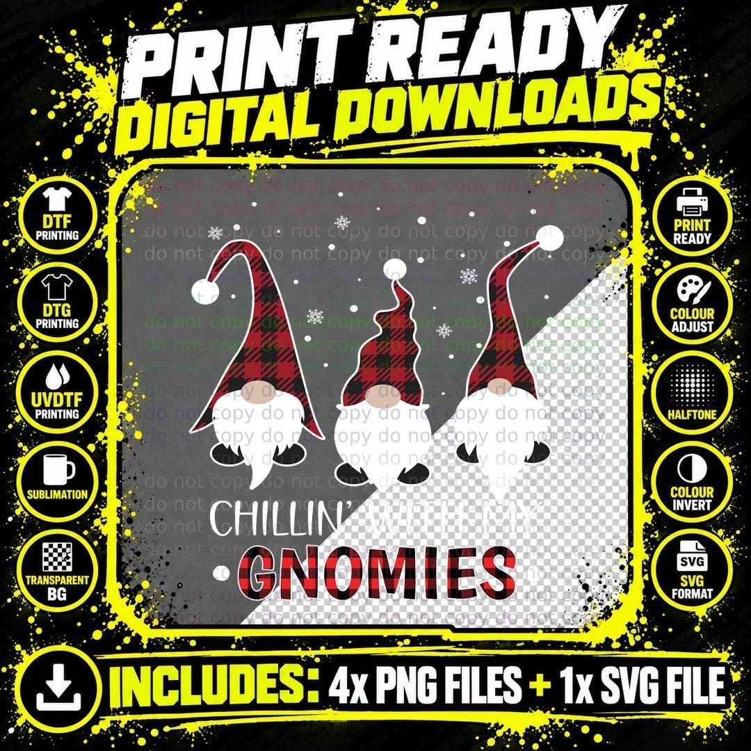 Buffalo Plaid Gnome Christmas Pajama Pullover Hoodie Png SVG Digital Bundle