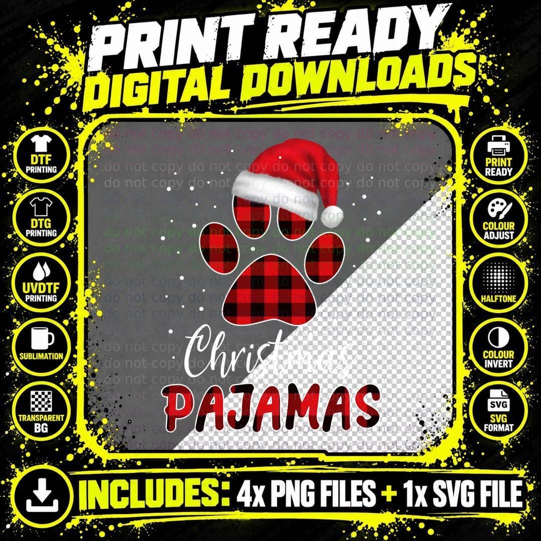 Buffalo Plaid Paw Print T-Shirt, Christmas Holiday Style Png SVG Digital Bundle