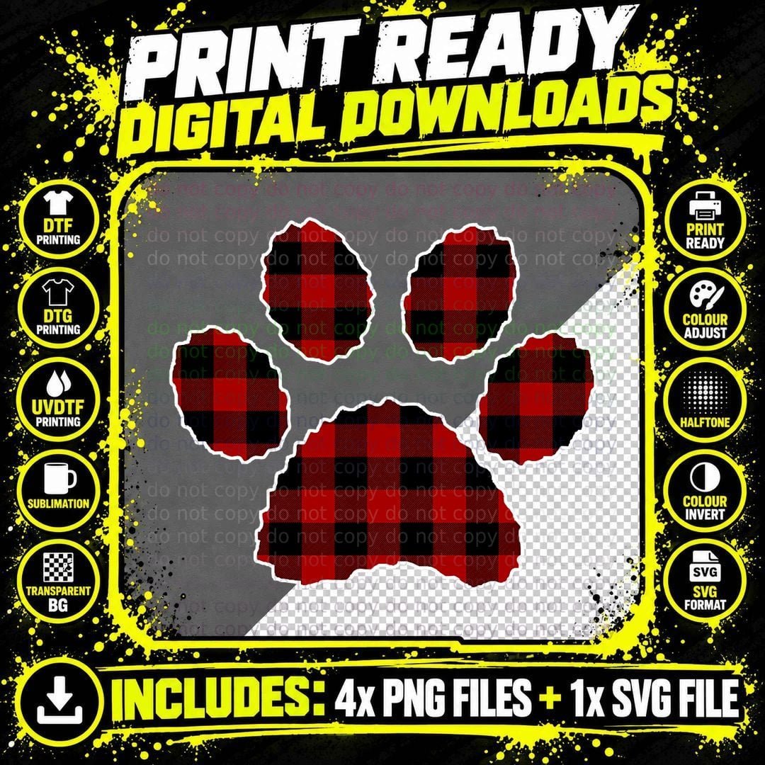 Buffalo Plaid Paw Print T-Shirt, Christmas Pet Lover Png SVG Digital Bundle