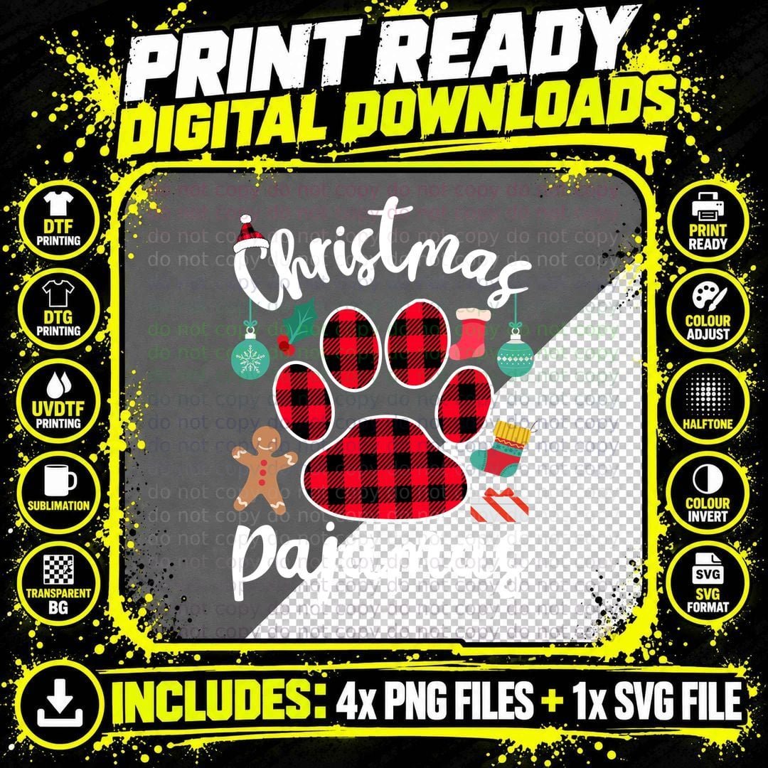 Buffalo Plaid Paw Print T-Shirt, Festive Christmas Style Png SVG Digital Bundle