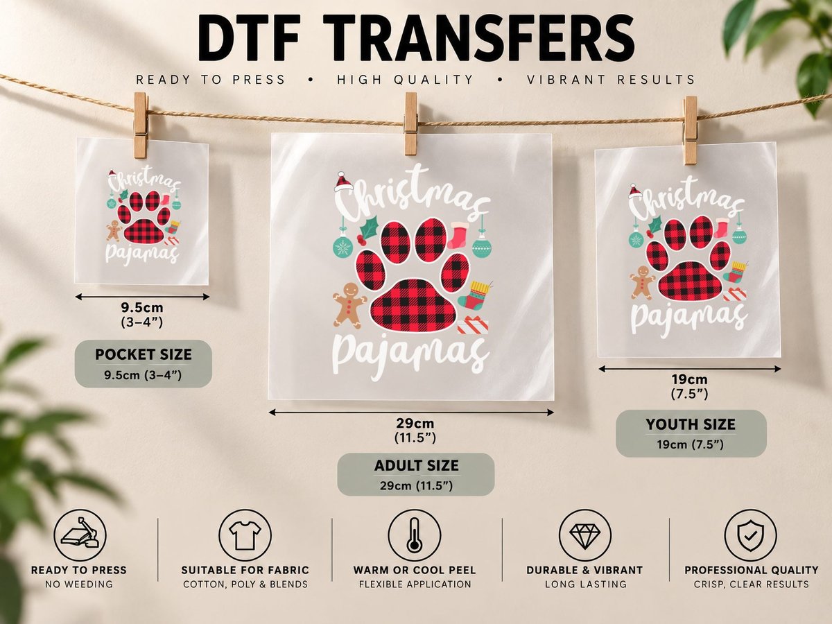 Buffalo Plaid Paw Print, Festive Christmas Style, Pet Lover DTF Transfer Iron On