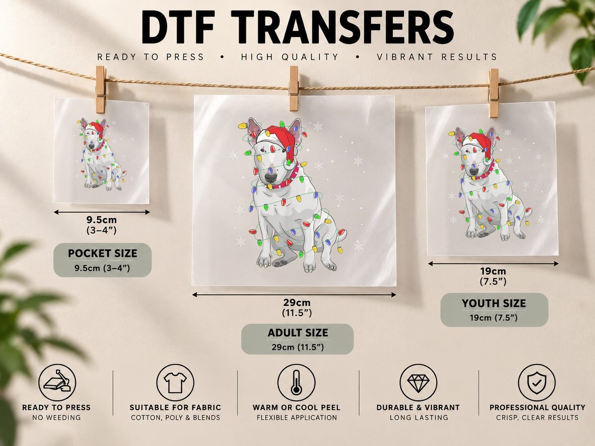 Bull Terrier Christmas Dog Xmas Lights Tree DTF Transfer Iron On