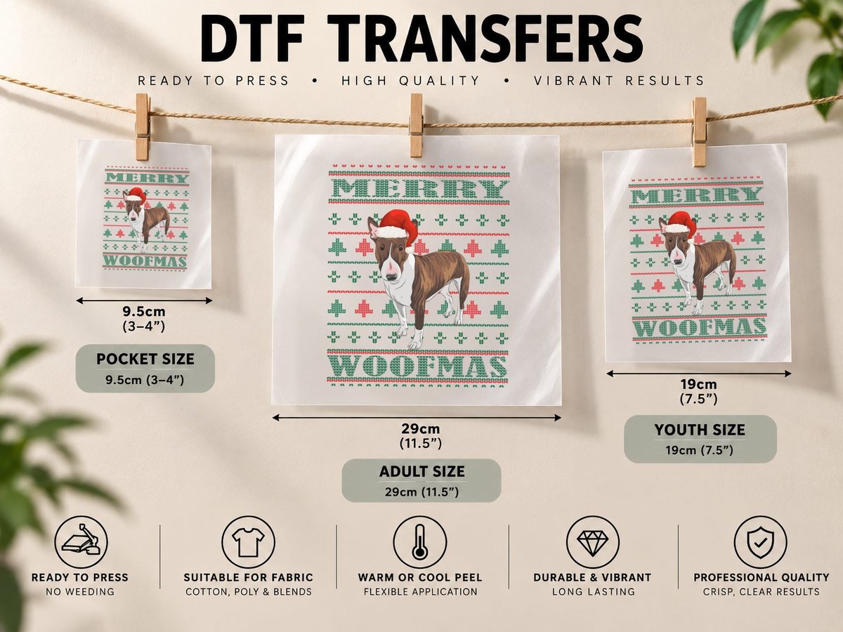 Bull Terrier Ugly Christmas Classic DTF Transfer Iron On
