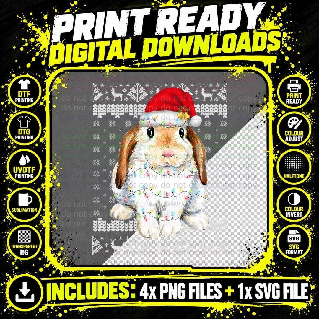 Bunny Rabbit Christmas Ugly Sweater T-Shirt Png SVG Digital Bundle