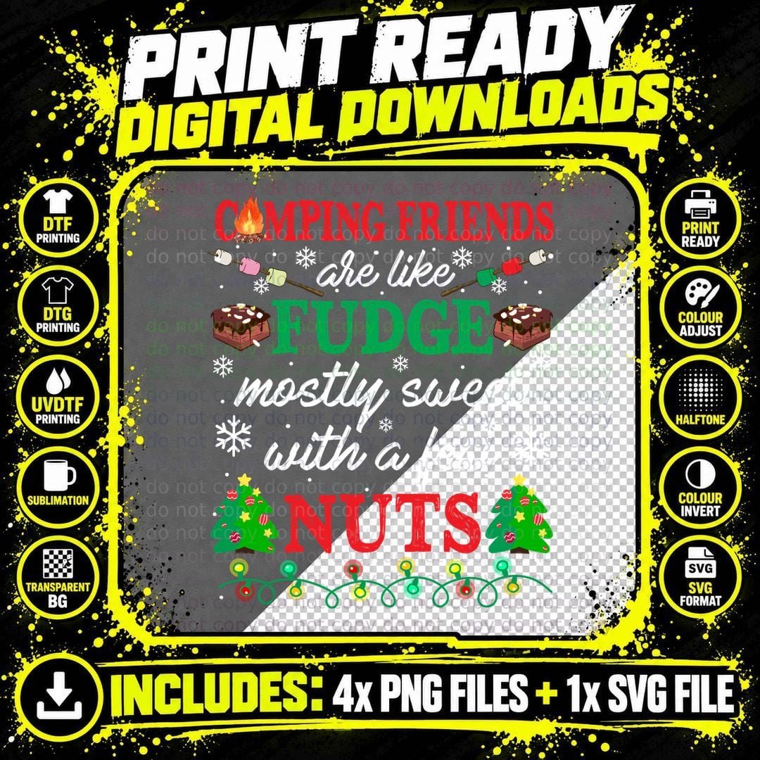 Camping Friends Fudge T-Shirt, Christmas Holiday Style Png SVG Digital Bundle
