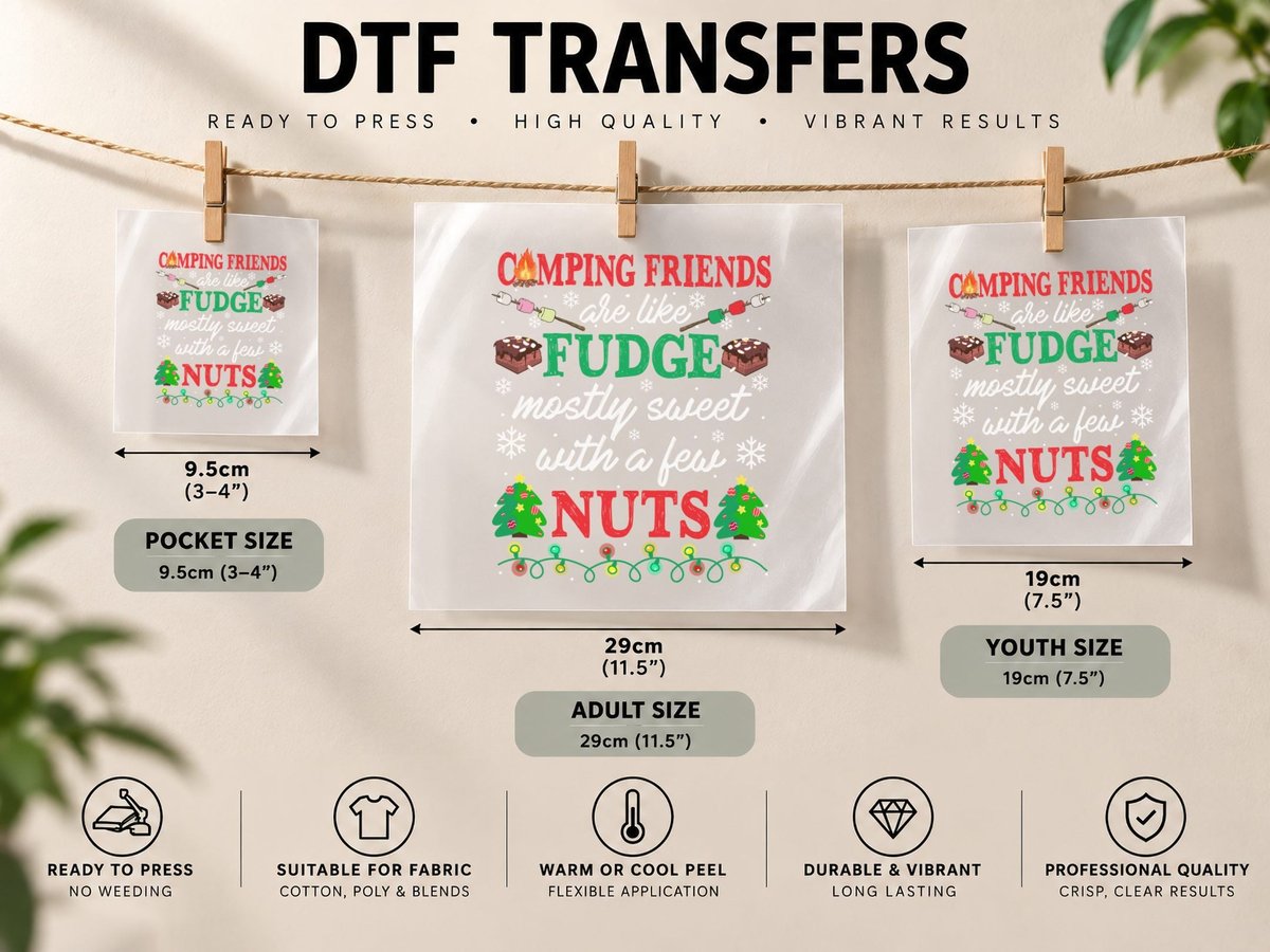Camping Friends Fudge, Christmas Holiday Style DTF Transfer Iron On