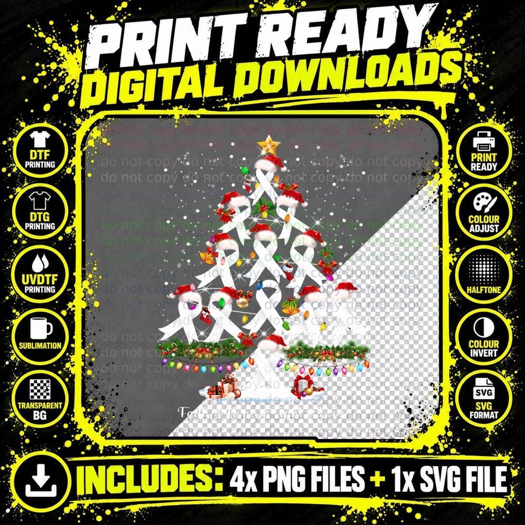 Cancer Disease Awareness Christmas Tree T-Shirt Png SVG Digital Bundle