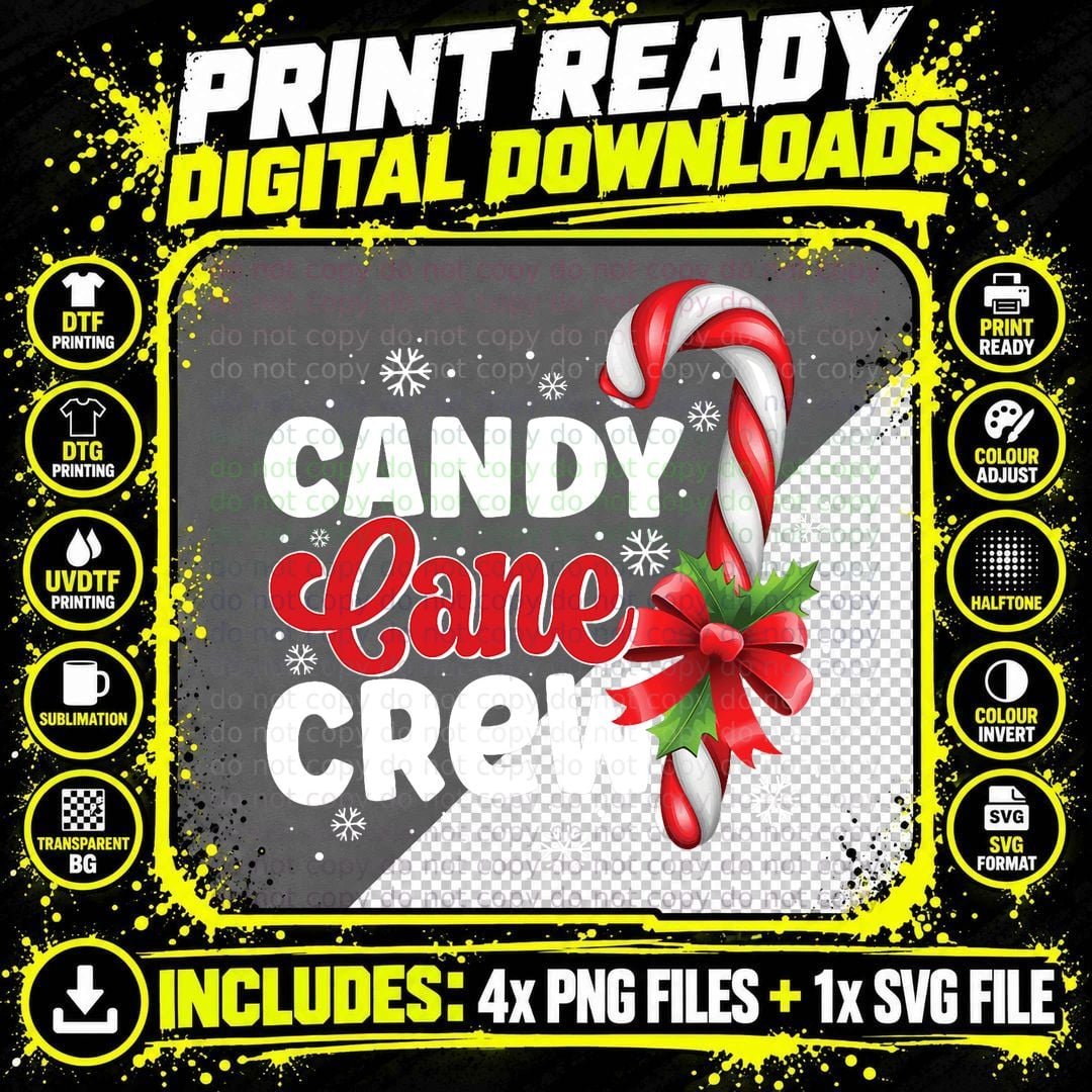 Candy Cane Christmas T-Shirt, Festive Holiday Print Png SVG Digital Bundle