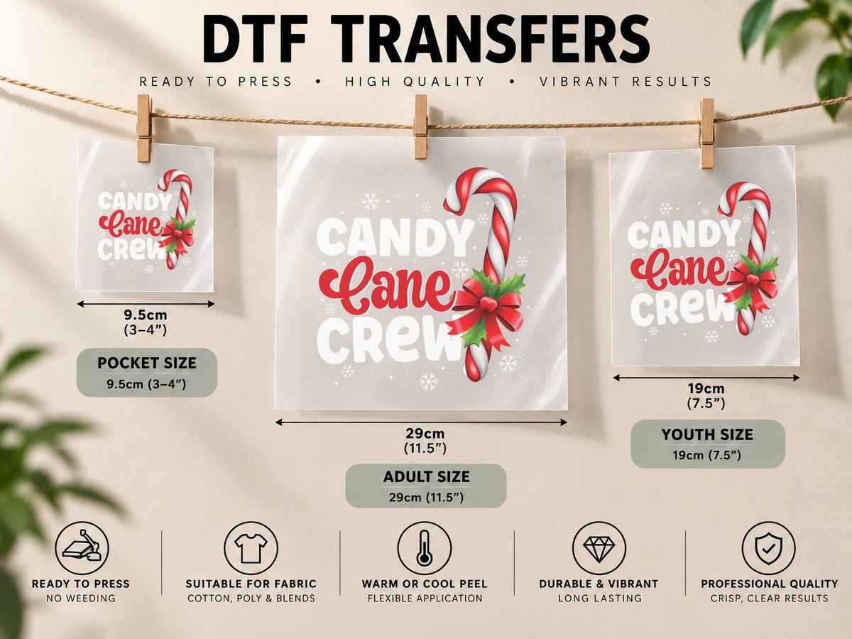 Candy Cane Christmas, Festive Holiday Print DTF Transfer Iron On