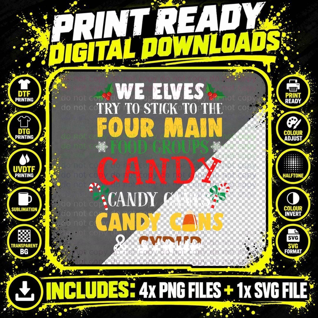 Candy Cane Christmas T-Shirt, Holiday Food Groups Png SVG Digital Bundle