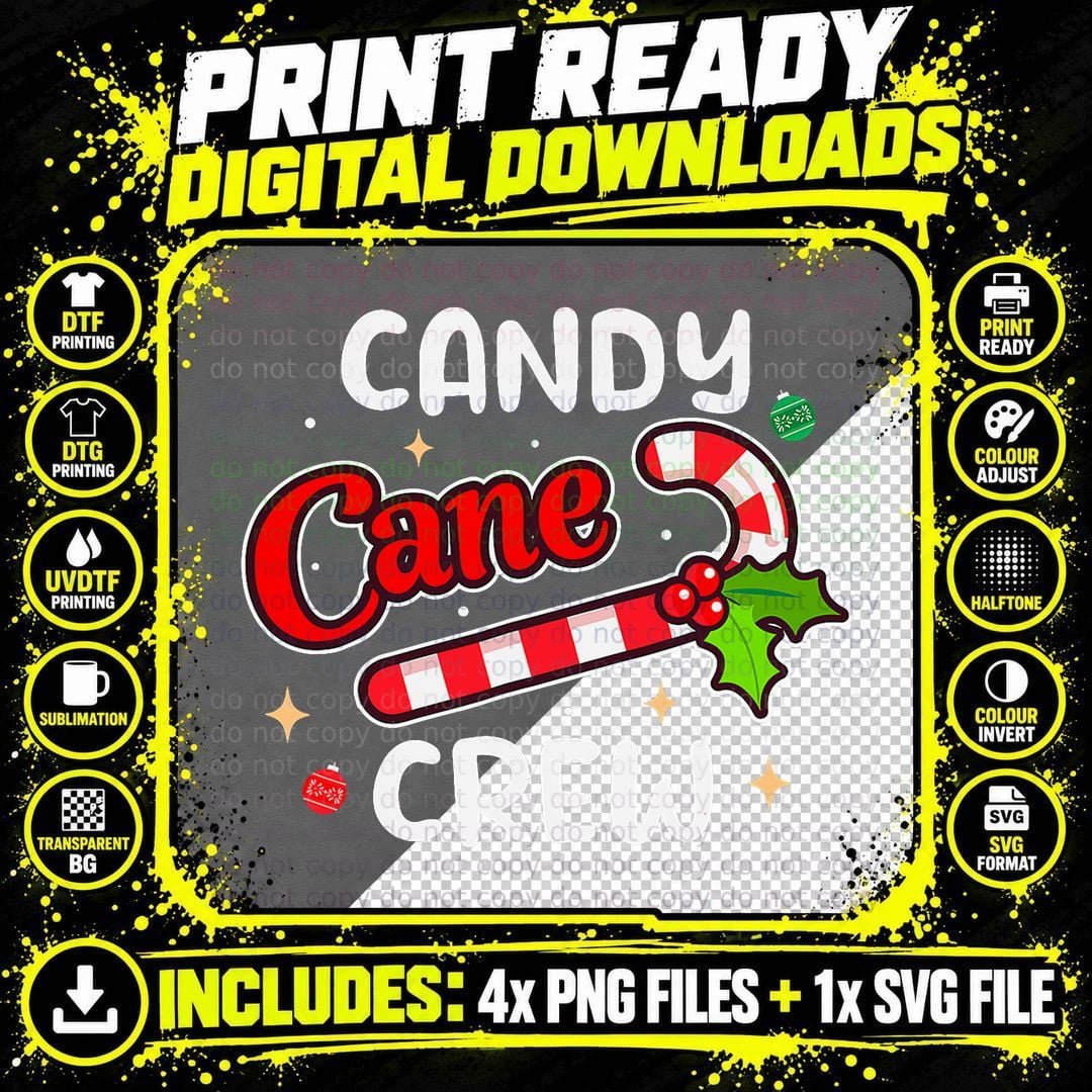 Candy Cane Crew Christmas T-Shirt, Festive Holiday Style Png SVG Digital Bundle
