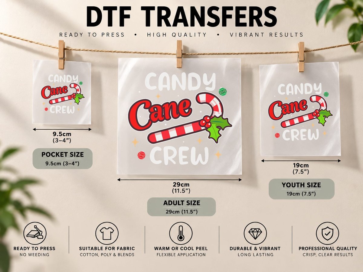 Candy Cane Crew Christmas, Festive Holiday Style, Christmas DTF Transfer Iron On