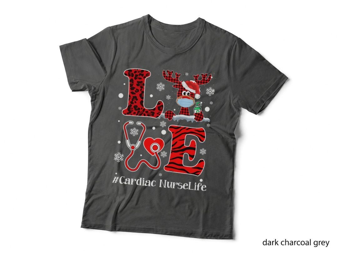 Cardiac Nurse Reindeer T-Shirt, Christmas Plaid Leopard Print
