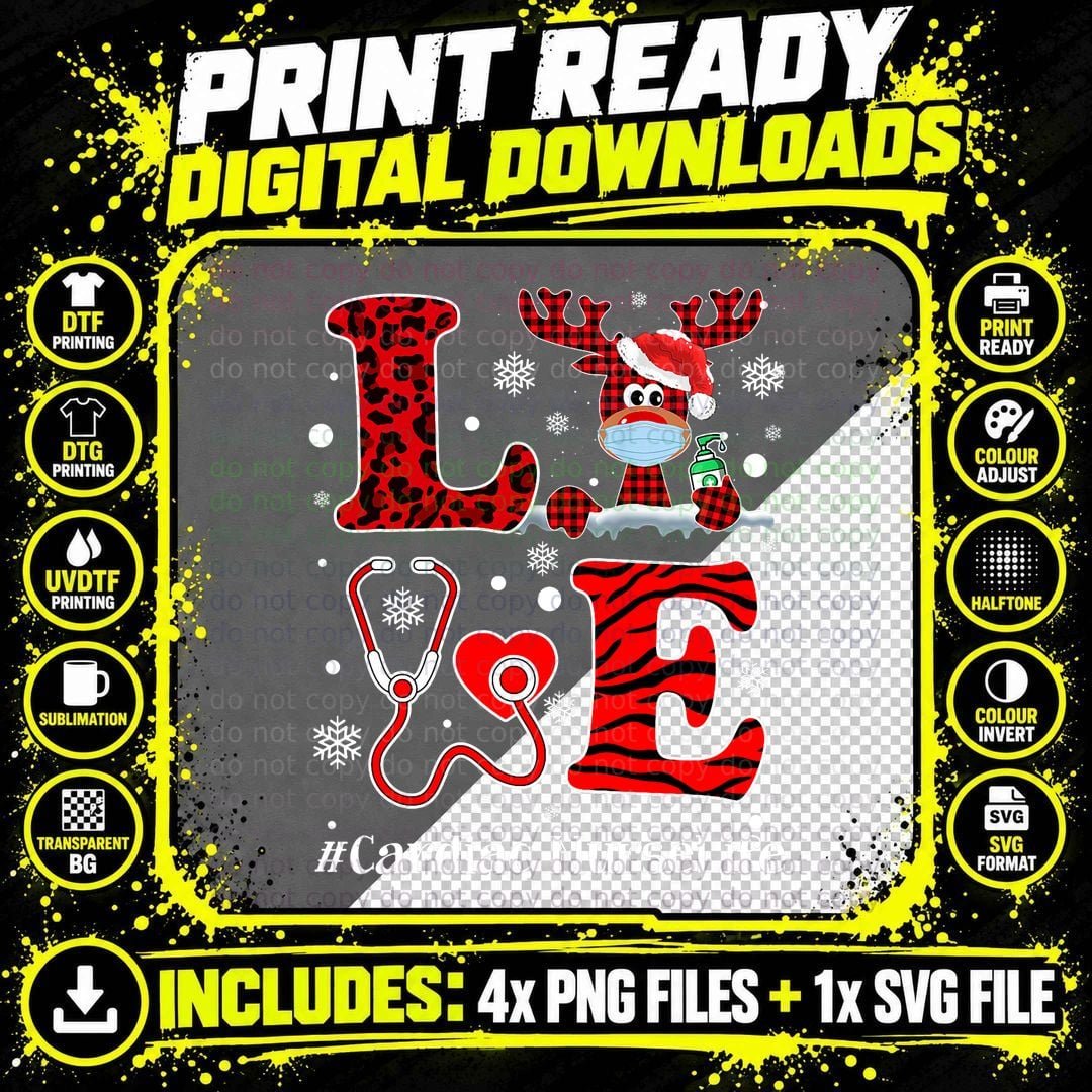 Cardiac Nurse Reindeer T-Shirt, Christmas Plaid Leopard Png SVG Digital Bundle