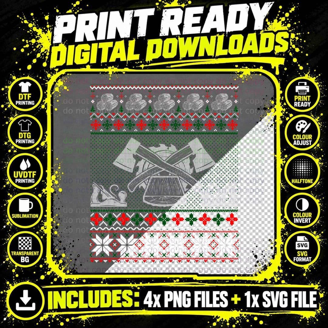 Carpenter Tools Ugly Christmas Woodworker Gifts Sweater Png SVG Digital Bundle