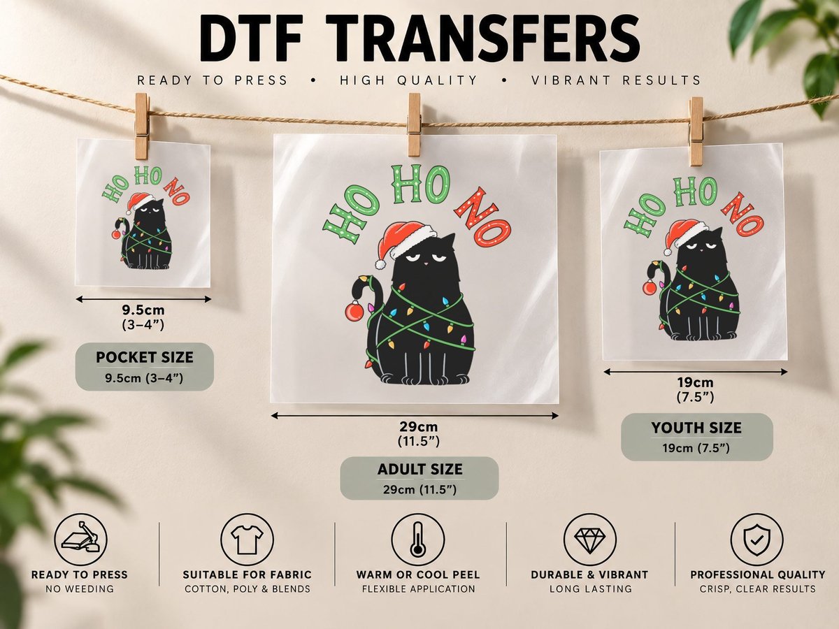 Cat Christmas No DTF Transfer Iron On