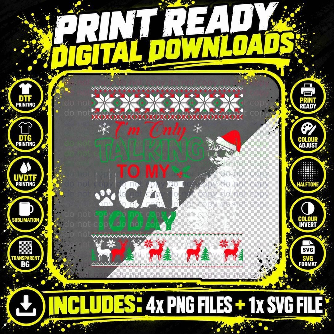 Cat Christmas Sweater T-Shirt, Ugly Christmas Sweater Png SVG Digital Bundle