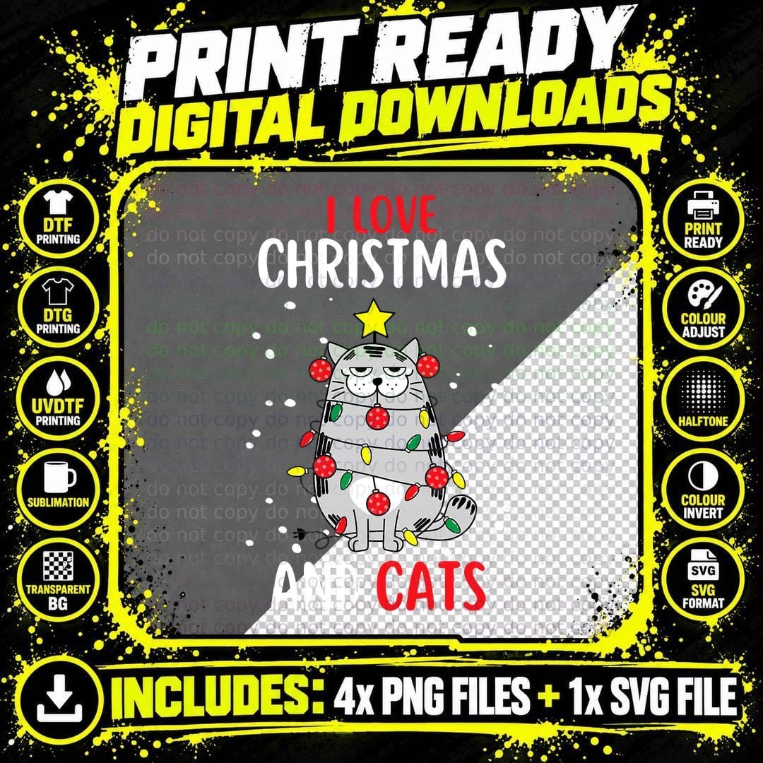 Cat Christmas T-Shirt, Festive Holiday Print Png SVG Digital Bundle