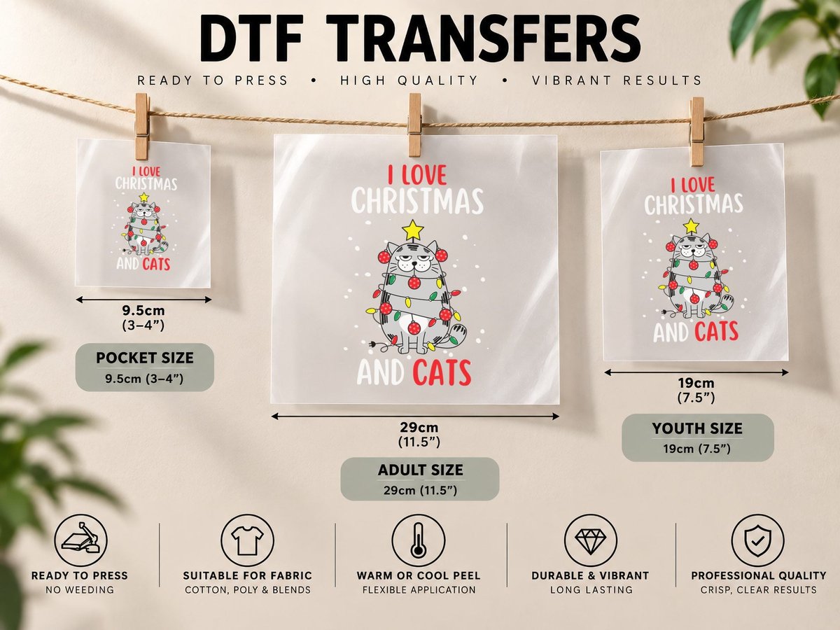 Cat Christmas, Festive Holiday Print, Pet Lover DTF Transfer Iron On