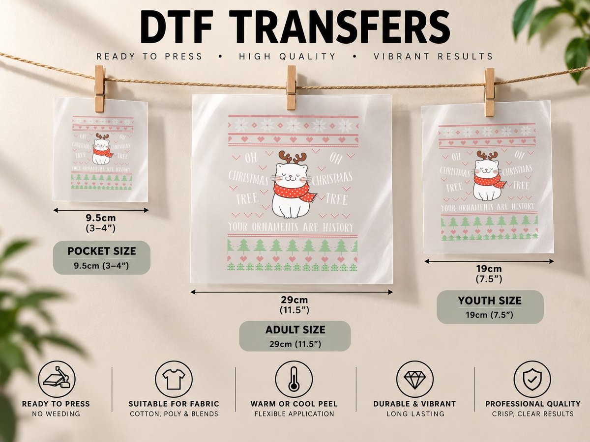 Cat Christmas Tree Ugly, Festive Holiday Print DTF Transfer Iron On