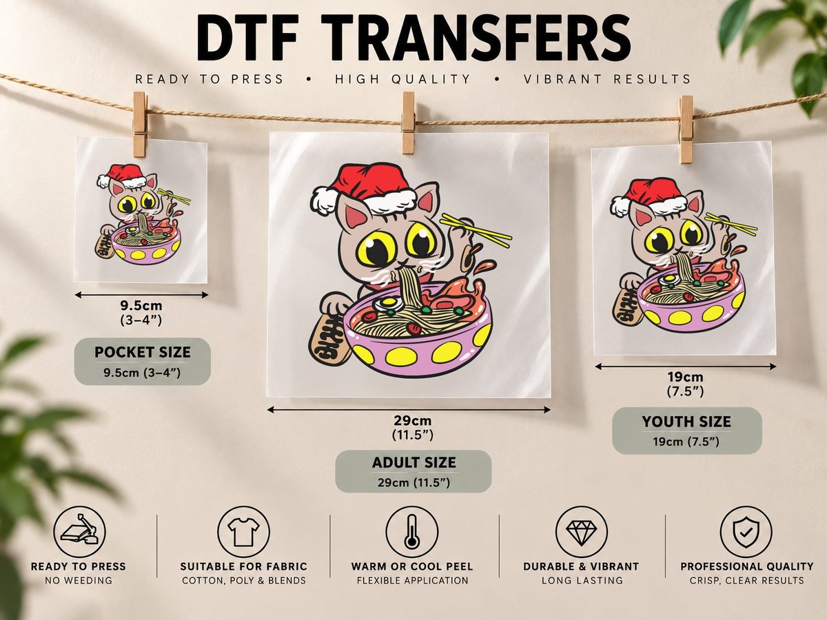 Cat Eating Ramen Christmas Pajama DTF Transfer Iron On